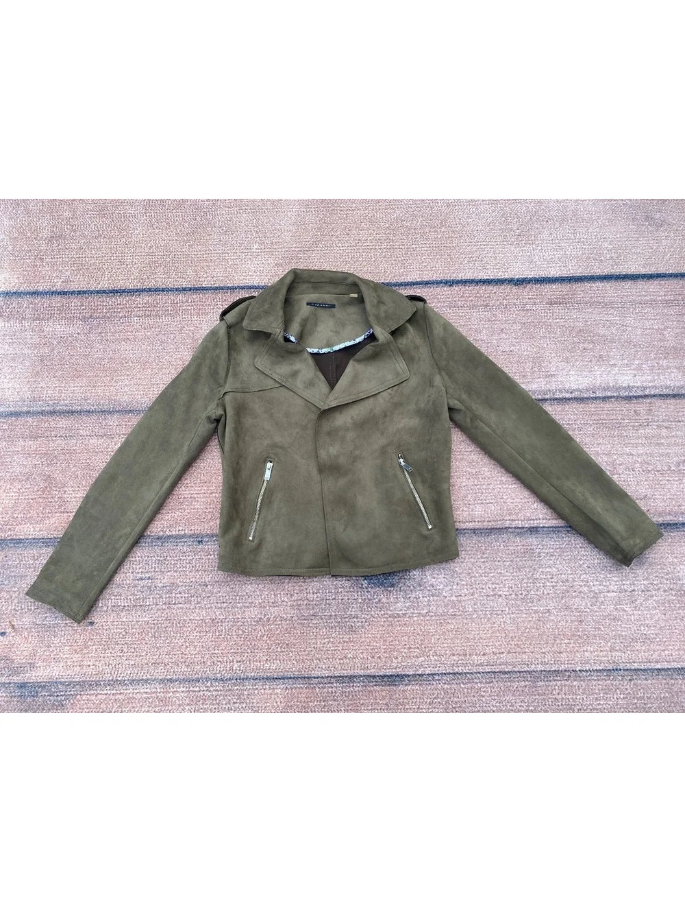 Edgy Forest magic streetwear grunge moto sueded olive green jacket Tahari small